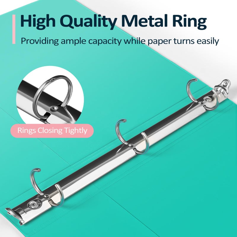 سويز BinderX متين للغاية مكون من 3 حلقات، حلقات دائرية مقاس 1 بوصة، يناسب 175 ورقة من ورق مقاس 8.5 × 11، غطاء عرض قابل للتخصيص مع جيوب داخلية، مجلدات لطيفة مقاس 1 بوصة، مجلدات مقاس 1 بوصة 3 حلقات، أزرق مائي - Image 4